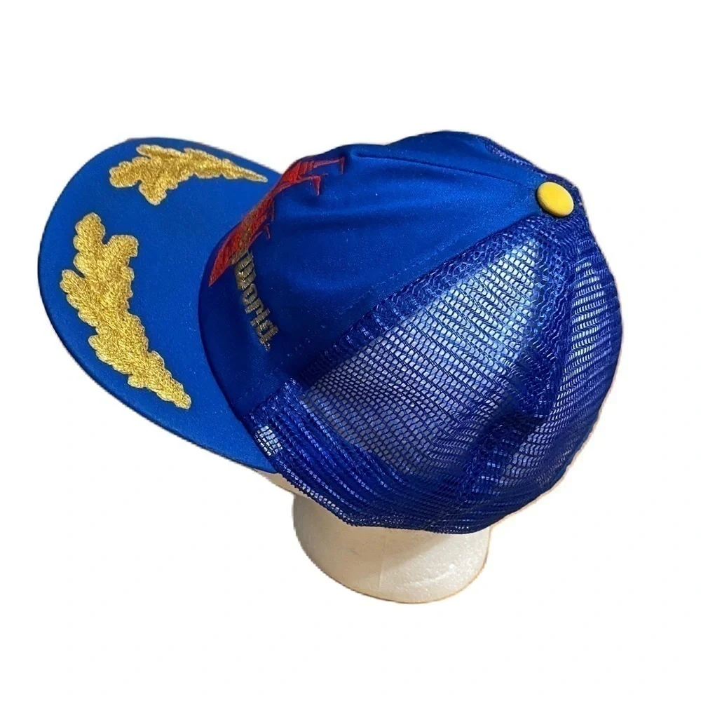 Vintage Walt Disney World Mesh Snap Back Hat Blue Embroidered Gold Leaf Lapel